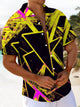 Alohadaddy® Casual Geometric Art Print Chest Pocket Men's Stretch Short Sleeve Ripped Shirt Big & Tall