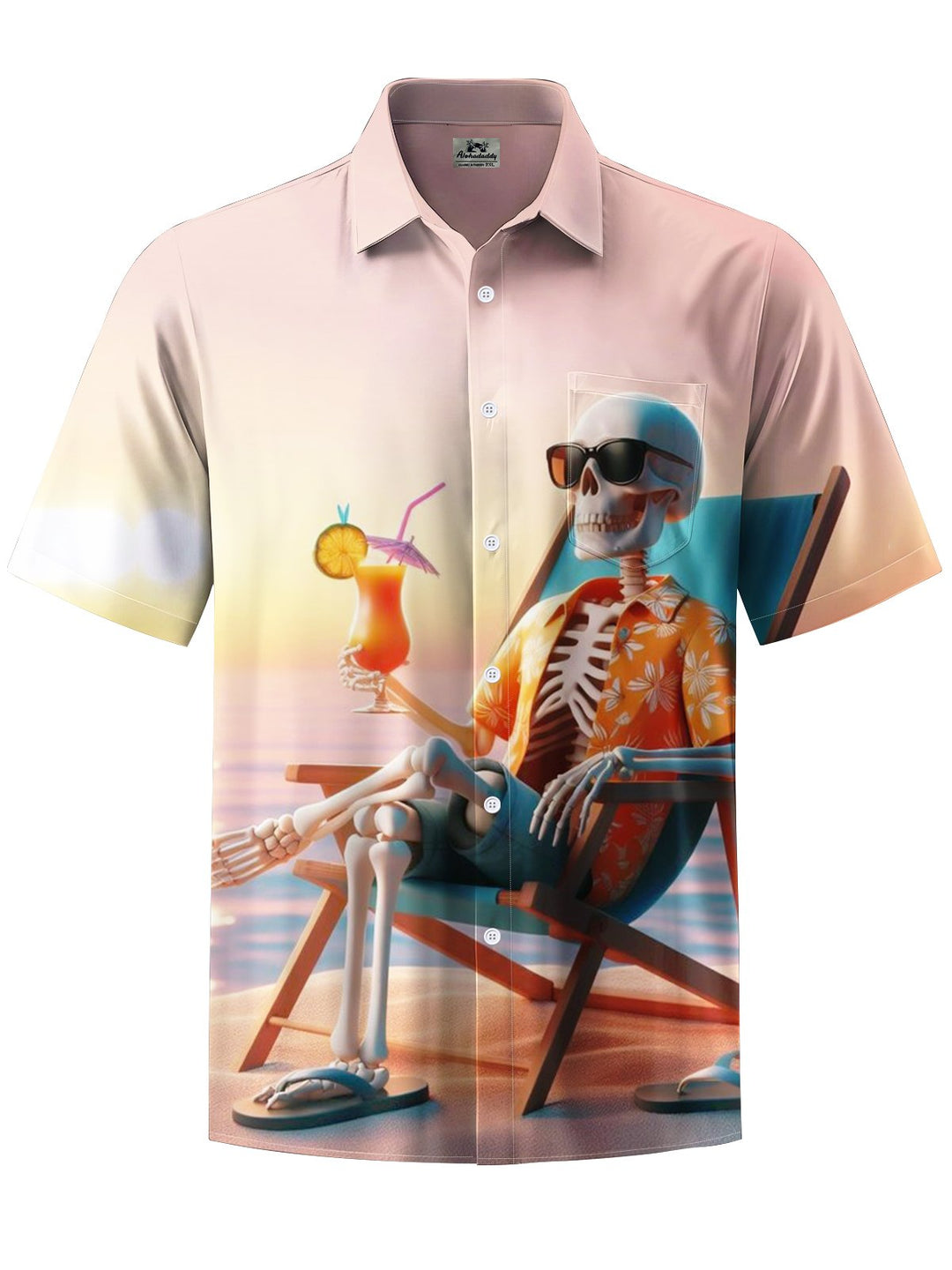 Alohadaddy® Hawaiian Vacation Skull Art Print Chest Pocket Men&