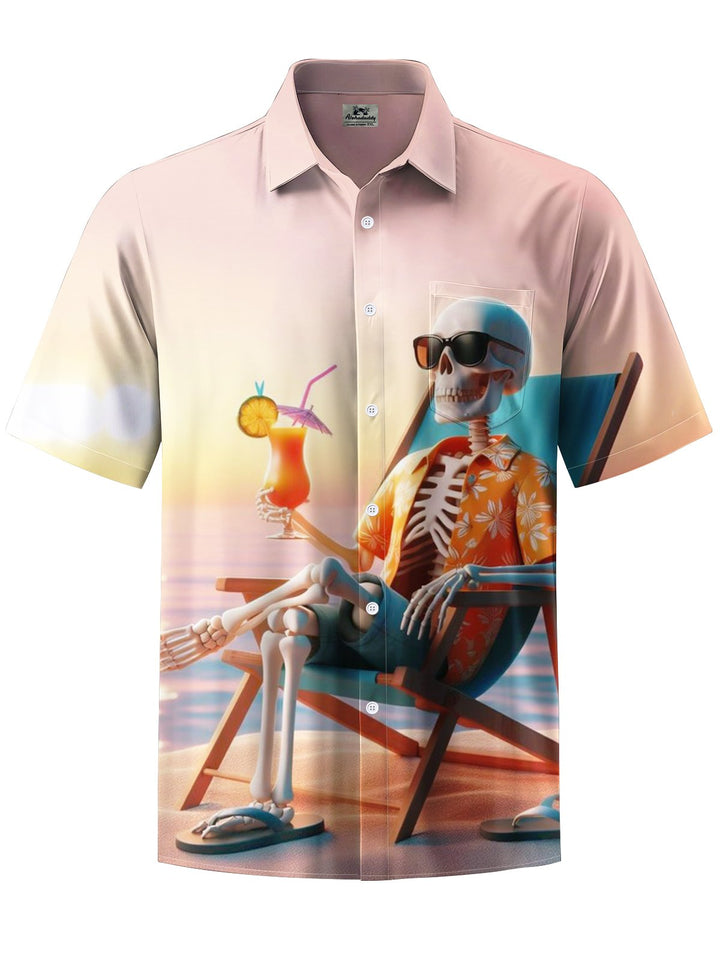 Alohadaddy® Hawaiian Vacation Skull Art Print Chest Pocket Men&