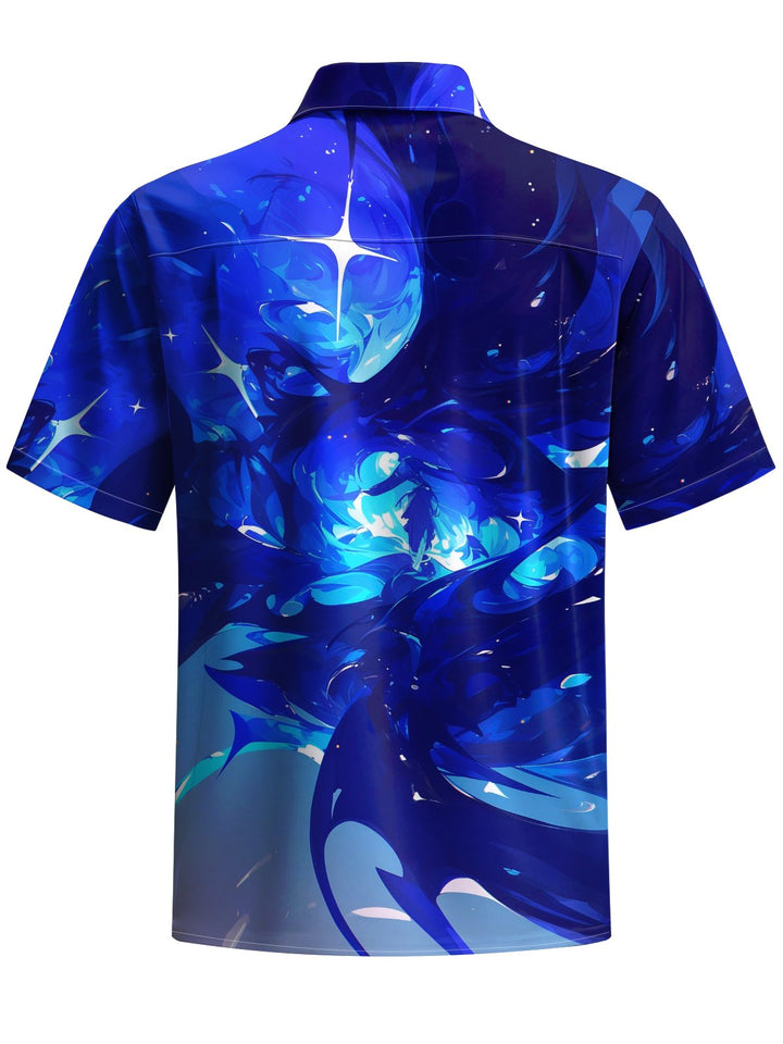 Alohadaddy® Casual Abstract Art Print Chest Pocket Stretch Men&