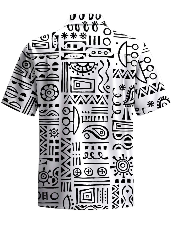 Alohadaddy® Casual Geometric Art Print Chest Pocket Men&