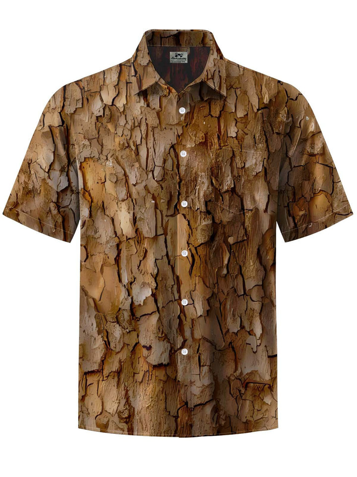 Alohadaddy® Vintage Bark Art Print Chest Pocket Stretch Men&