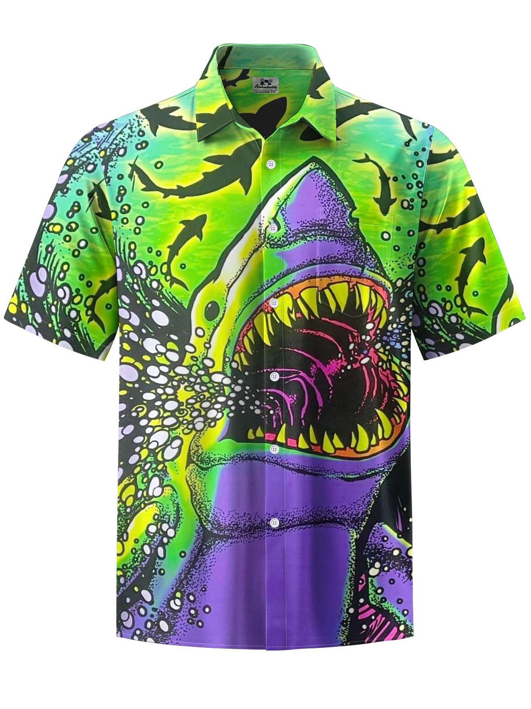 Alohadaddy® Retro Shark Art Print Chest Pocket Stretch Men&