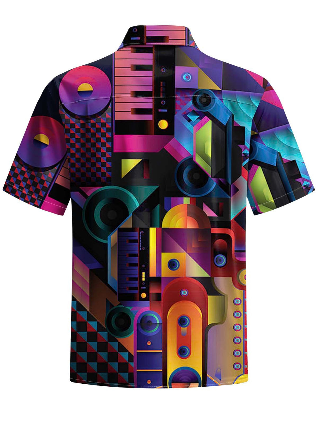 Alohadaddy® Retro Geometric Musical Instruments Print Art Chest Pocket Stretch Men&