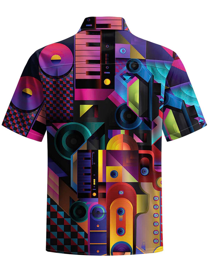 Alohadaddy® Retro Geometric Musical Instruments Print Art Chest Pocket Stretch Men&