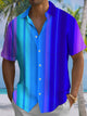 Alohadaddy® Casual Stripe Ombre Print Art Pocket Stretch Men's Short Sleeve Shirt Big & Tall