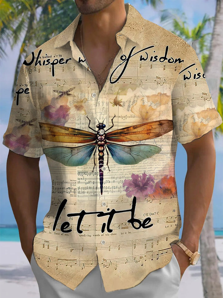 Alohadaddy® Vintage Dragonfly Sheet Music Print Stretch Pocket Button Men&