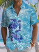 Alohadaddy® Hawaiian Sea Turtle Print Button Pocket Stretch Men's Short Sleeve Shirt Big & Tall