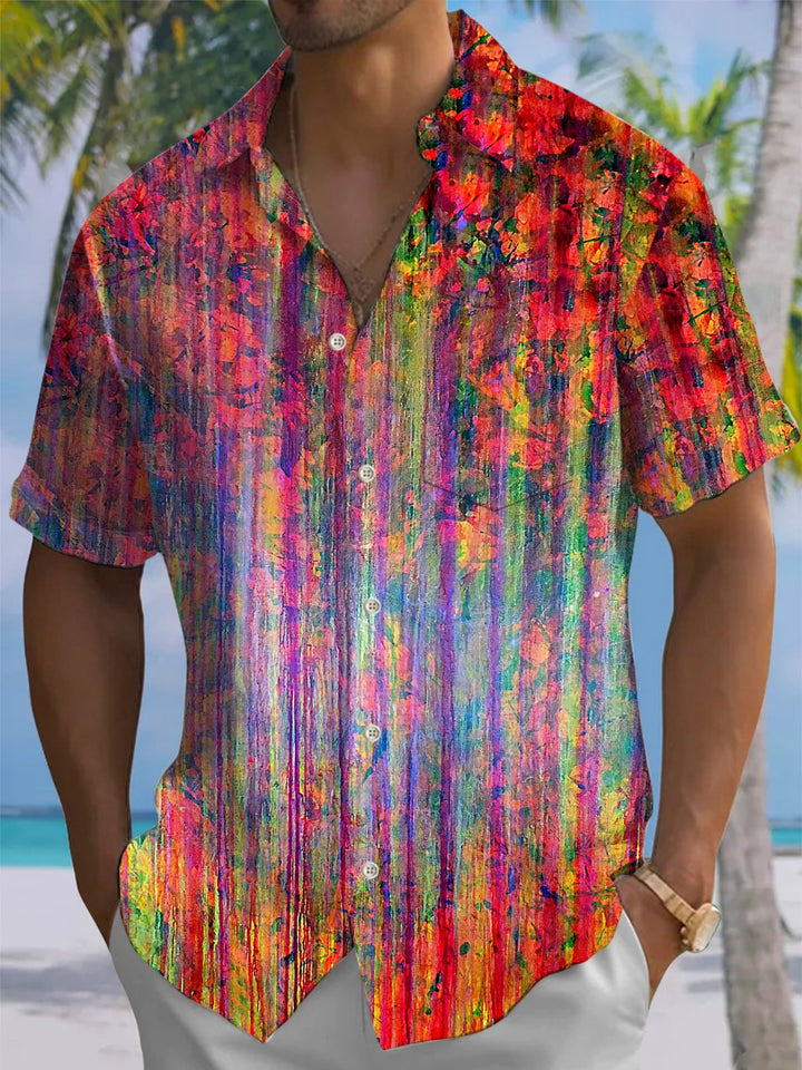Alohadaddy® Vintage Stripes Abstract Print Pocket Button Stretch Men&