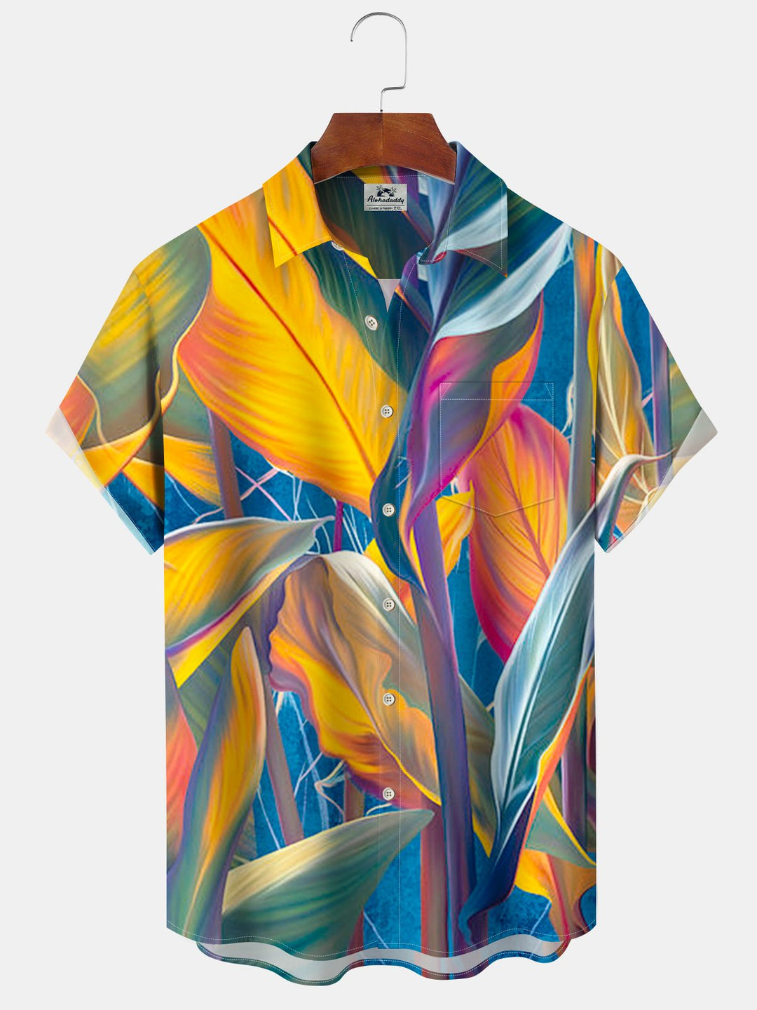 Alohadaddy® Hawaiian Leaf Pocket Button Stretch Men&