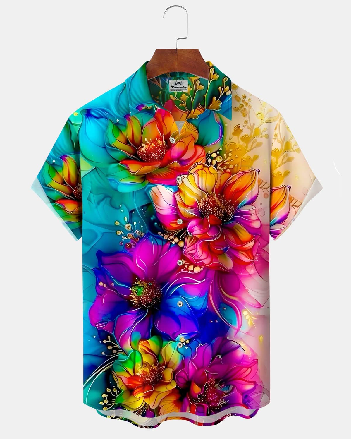 Alohadaddy® Hawaiian Flower Art Pocket Elastic Button Men's Short Sleeve Shirt Big & Tall