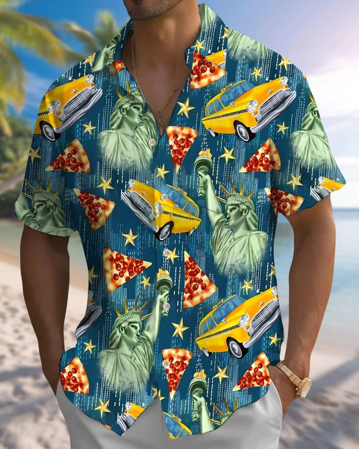 Alohadaddy® Vintage Statue of Liberty Pizza Print Pocket Stretch Men&