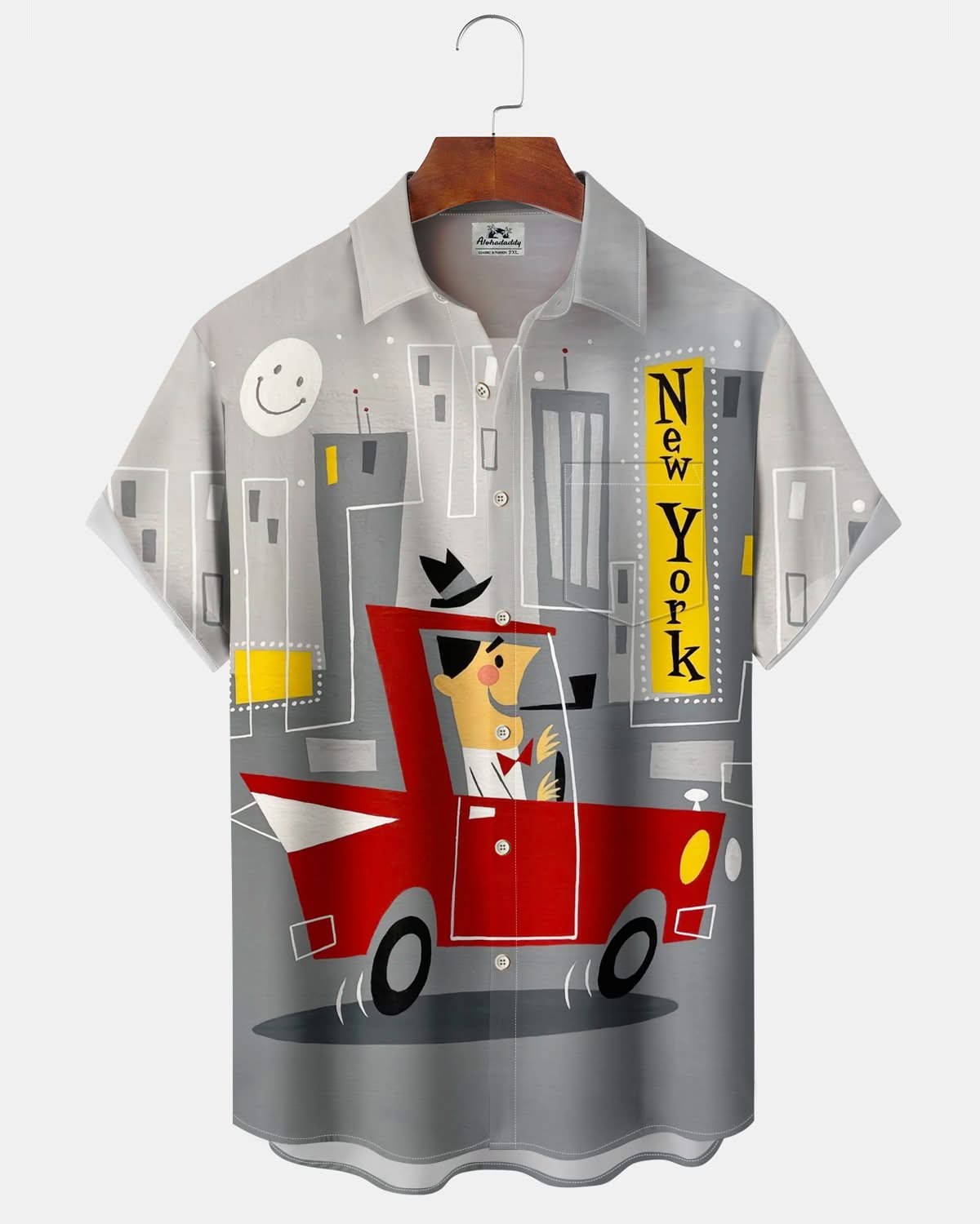 Alohadaddy® Retro Geometric Cartoon Atom Print Art Pocket Button Elastic Men's Short Sleeve Shirt Big & Tall