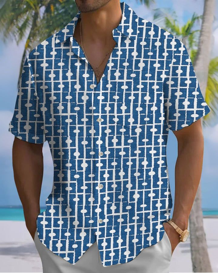 Alohadaddy® Casual Geometric Print Art Pocket Button Stretch Men&