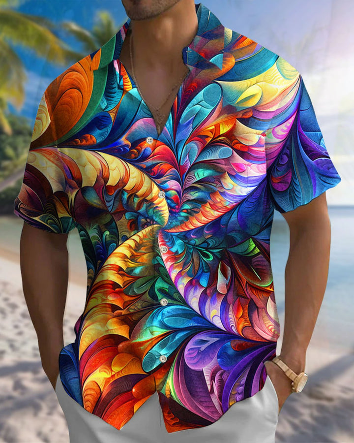 Alohadaddy® Hawaiian Abstract Art Print Art Button Pocket Men&
