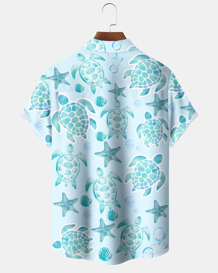 Alohadaddy® Casual Turtle Print Art Button Pocket Cardigan Men&