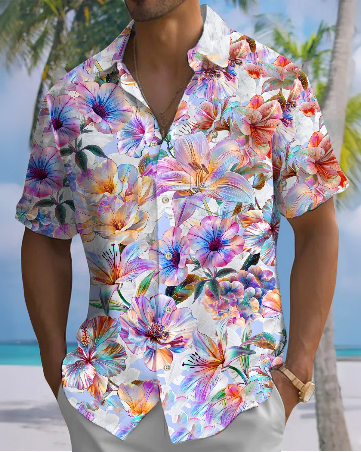 Alohadaddy® Casual Hawaiian Floral Print Art Cardigan Men's Short Sleeve Shirt Big & Tall