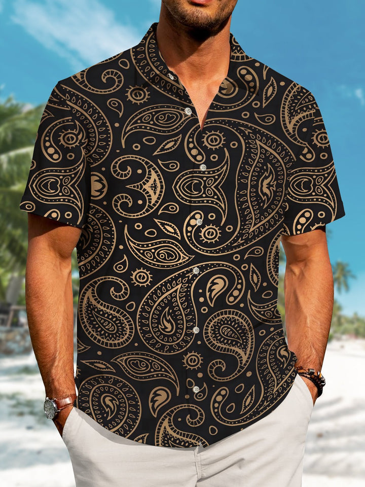 Alohadaddy Casual Paisley Vacation Print Art Loose Cardigan Button Pocket Stretch Long Large Size Short Sleeve Shirt
