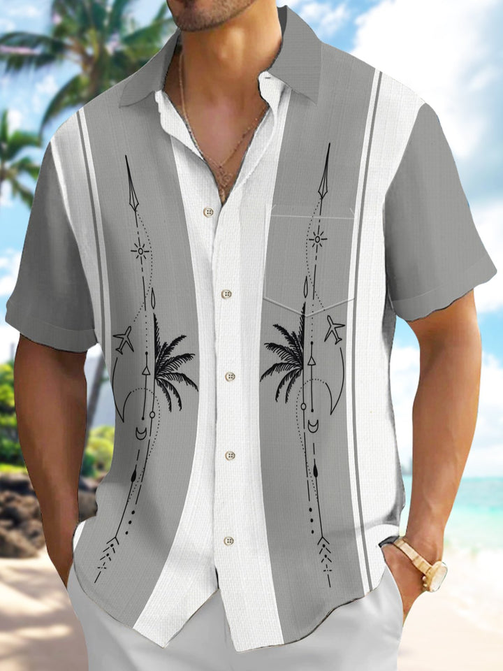 Alohadaddy Casual Collection Stripes Bamboo Cool Feeling Print Art Pocket Cardigan Buttons Polyester Stretch Short Sleeve Shirt