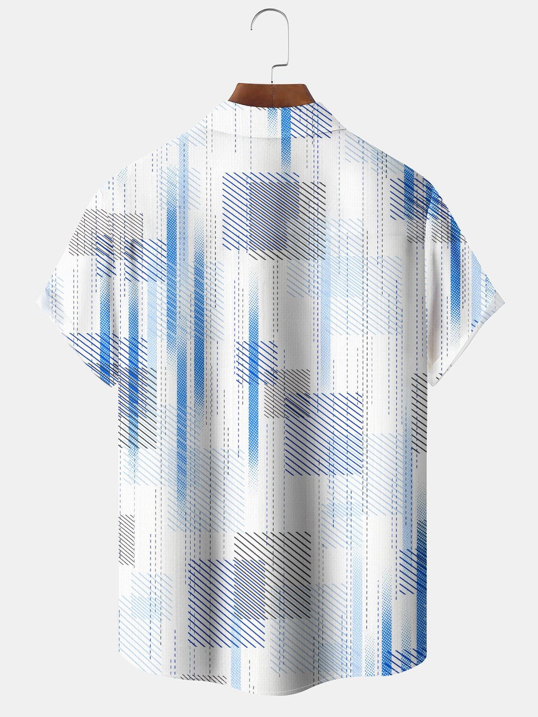 Alohadaddy Casual Stripe Art Print Polyester Stretch Oversized Pocket Short Sleeve Shirt