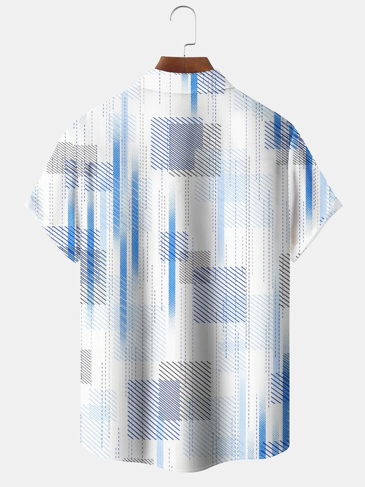 Alohadaddy Casual Stripe Art Print Polyester Stretch Oversized Pocket Short Sleeve Shirt