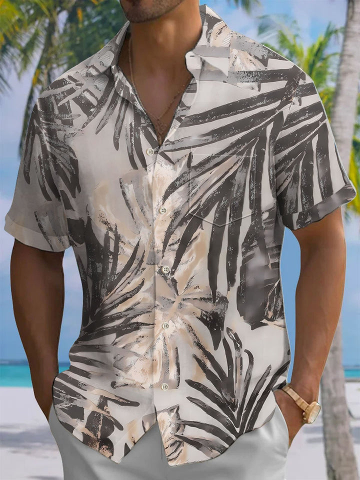 Alohadaddy® Hawaii Palm Leaf Print Chest Pocket Mens Short Sleeve Shirt Big &amp; Tall