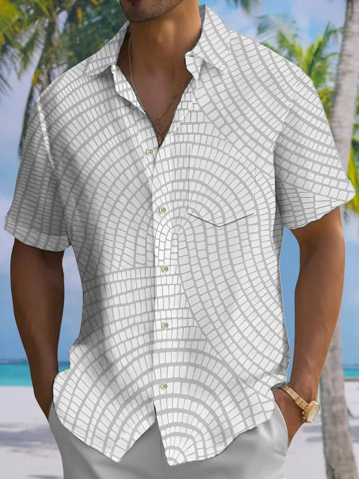 Alohadaddy® Casual Geometric Art Print Chest Pocket Men&