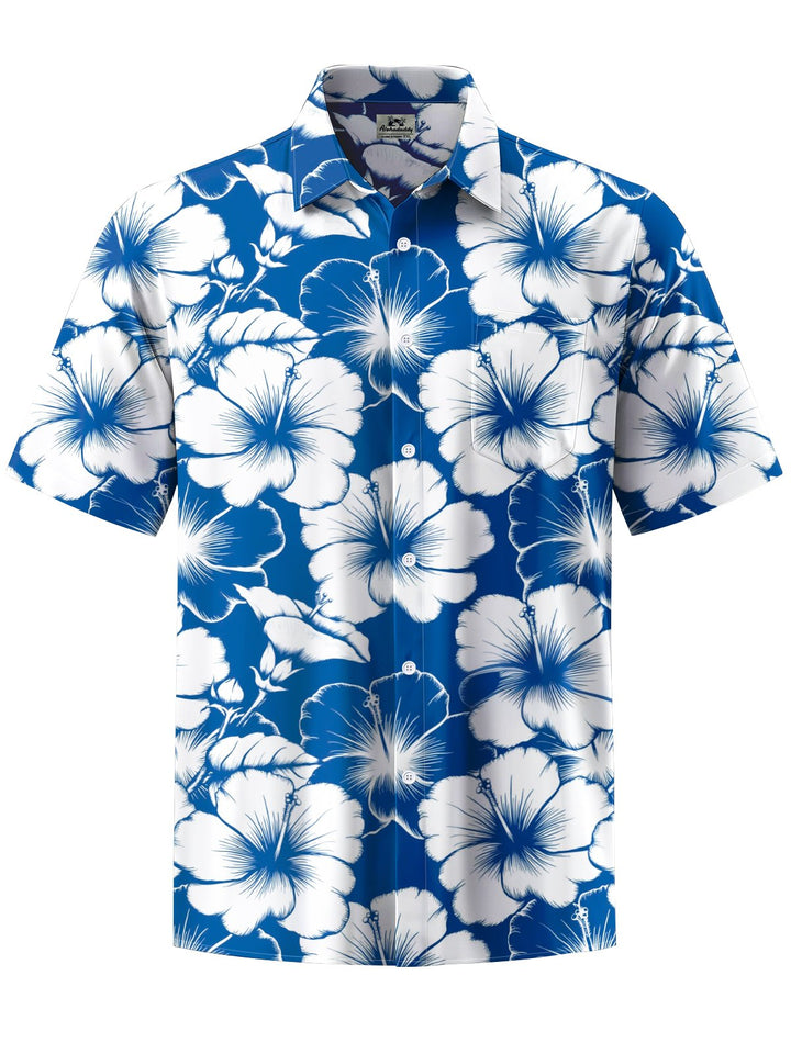 Alohadaddy® Hawaiian Flowers Art Print Chest Pocket Mens Short Sleeve Shirt Big &amp; Tall