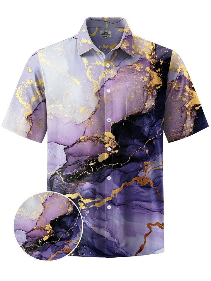 Alohadaddy® Casual Abstract Texture Art Print Chest Pocket Men Short Sleeve Shirt Big &amp; Tall