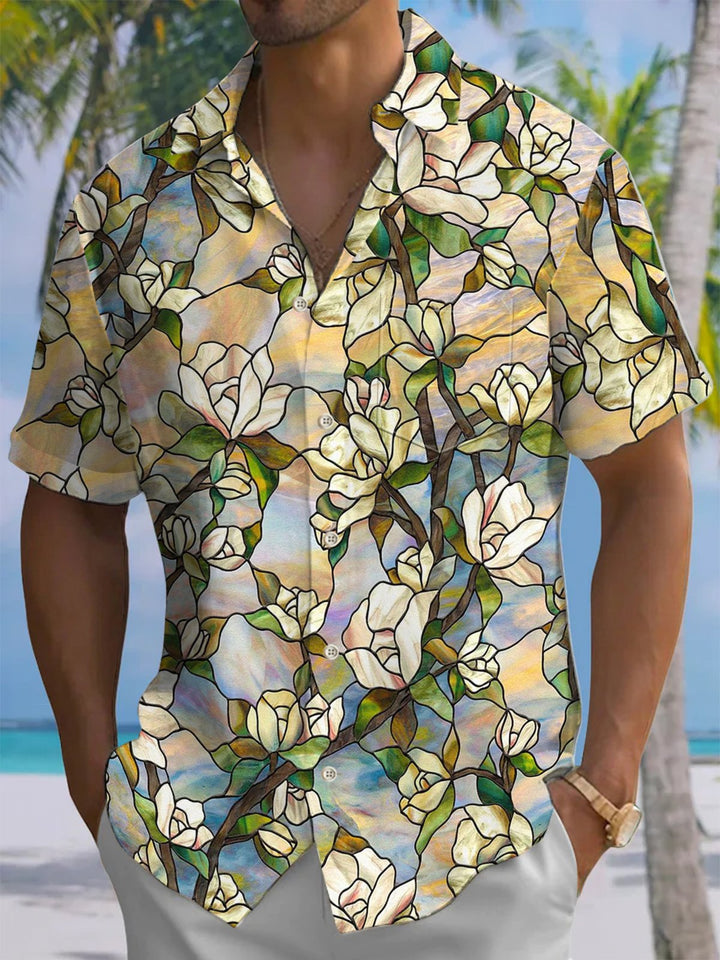 Alohadaddy® Vintage Floral Art Print Chest Pocket Men&