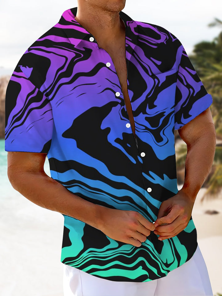Alohadaddy® Casual Abstract Texture Art Print Chest Pocket Men Short Sleeve Shirt Big &amp; Tall