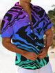 Alohadaddy® Casual Abstract Texture Art Print Chest Pocket Men Short Sleeve Shirt Big & Tall