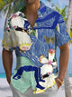Alohadaddy® Casual Ukiyo-e Print Art Chest Pocket Men's Short Sleeve Shirt Big & Tall