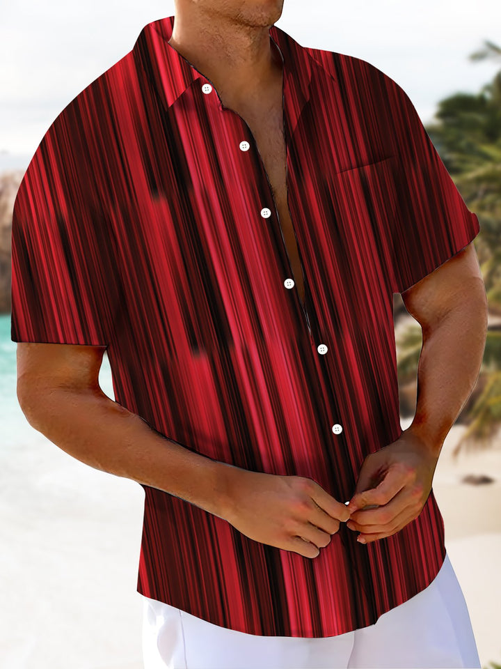 Alohadaddy® Casual Stripe Art Print Chest Pocket Men&