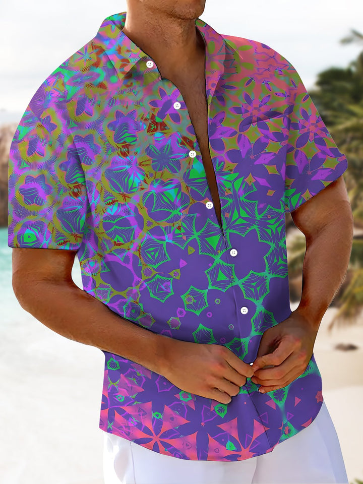 Alohadaddy® Casual Geometric Gradient Art Print Chest Pocket Mens Short Sleeve Shirt Big &amp; Tall