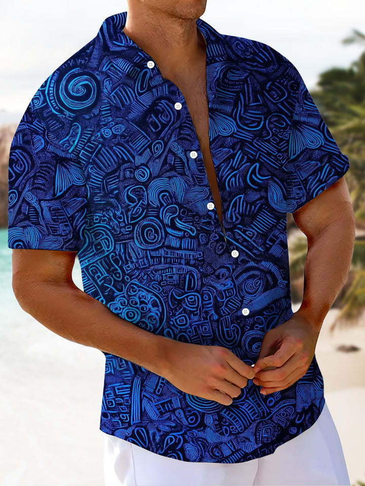 Alohadaddy® Casual Abstract Art Print Chest Pocket Mens Wicking Short Sleeve Shirt Big &amp; Tall
