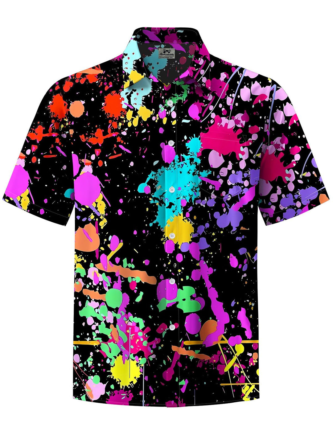 Alohadaddy® Casual Abstract Acrylic Print Art Chest Pocket Men Short Sleeve Shirt Big &amp; Tall