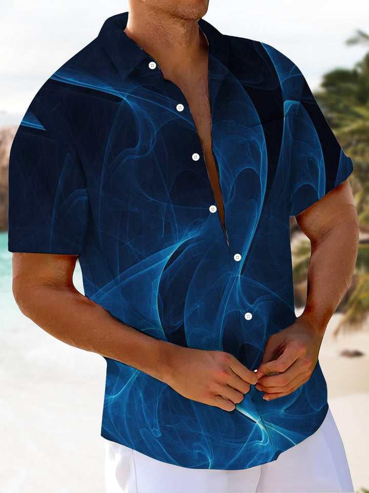 Alohadaddy® Casual Abstract Texture Art Print Chest Pocket Men Short Sleeve Shirt Big &amp; Tall