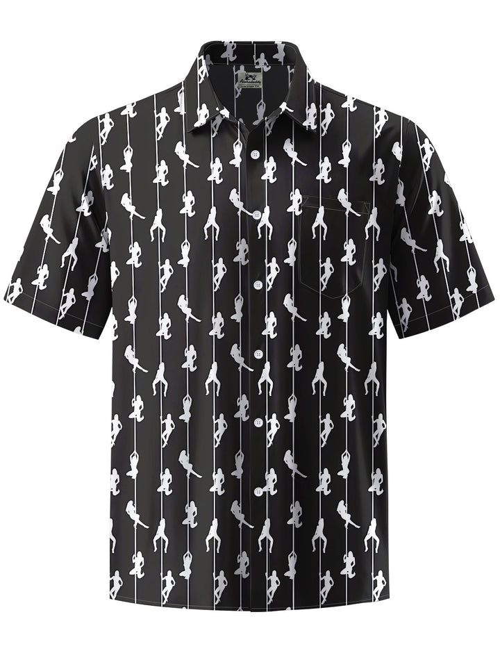 Alohadaddy® Casual Striped Dance Art Print Chest Pocket Men&