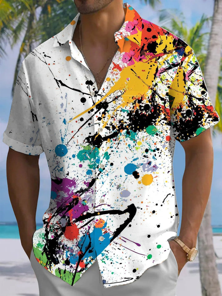 Alohadaddy® Hawaiian acrylic ink abstract print with chest pocket for men&