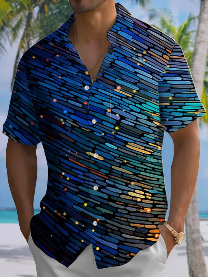 Alohadaddy® Casual Stripe Art Print Chest Pocket Men&