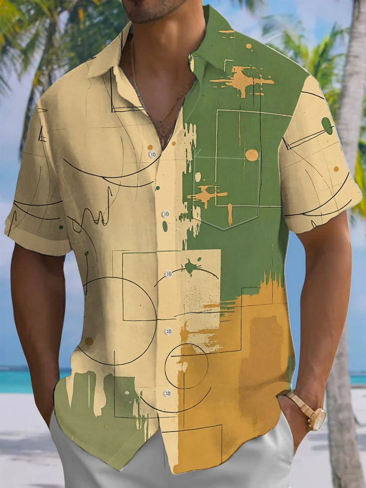 Alohadaddy® Casual Geometric Art Print Pocket Men&
