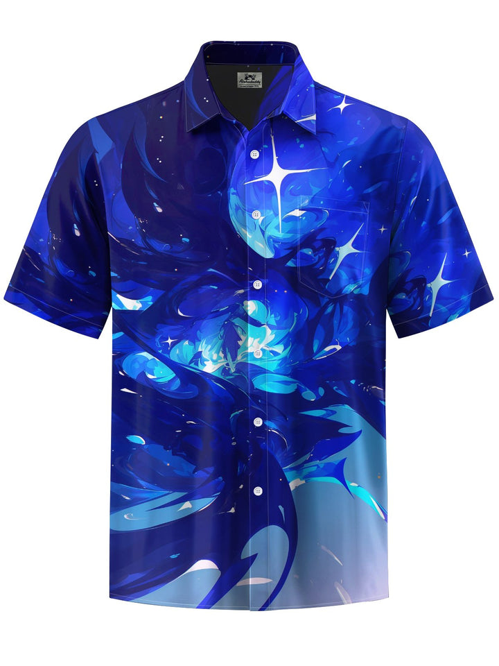 Alohadaddy® Casual Abstract Art Print Chest Pocket Stretch Men&