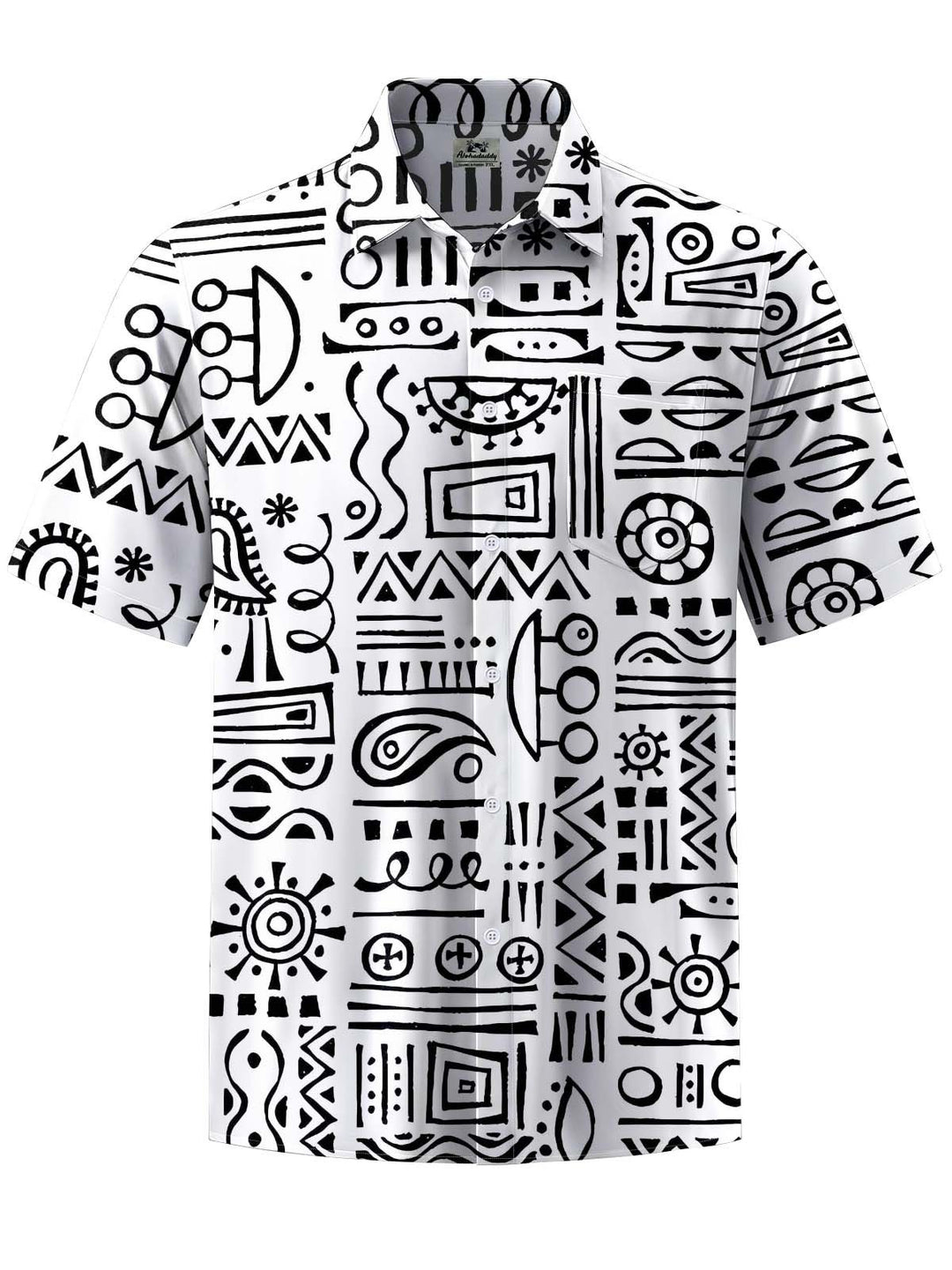 Alohadaddy® Casual Geometric Art Print Chest Pocket Men&