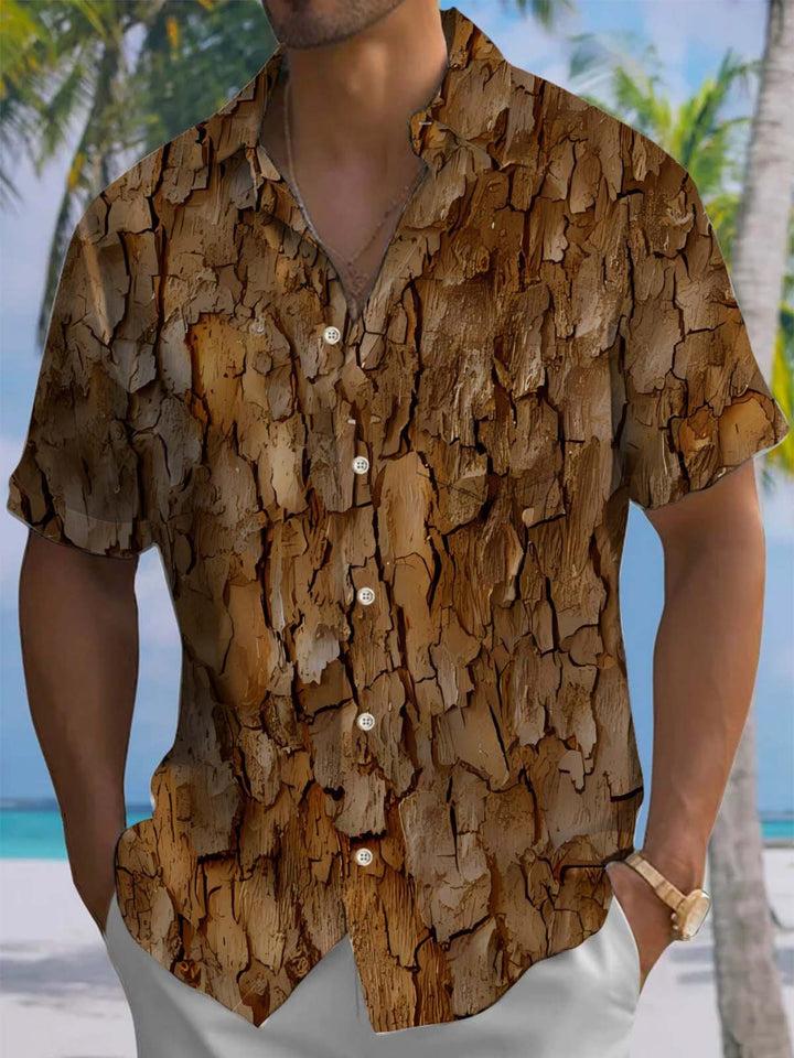 Alohadaddy® Vintage Bark Art Print Chest Pocket Stretch Men&