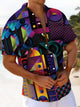 Alohadaddy® Retro Geometric Musical Instruments Print Art Chest Pocket Stretch Men's Short Sleeve Shirt Big & Tall