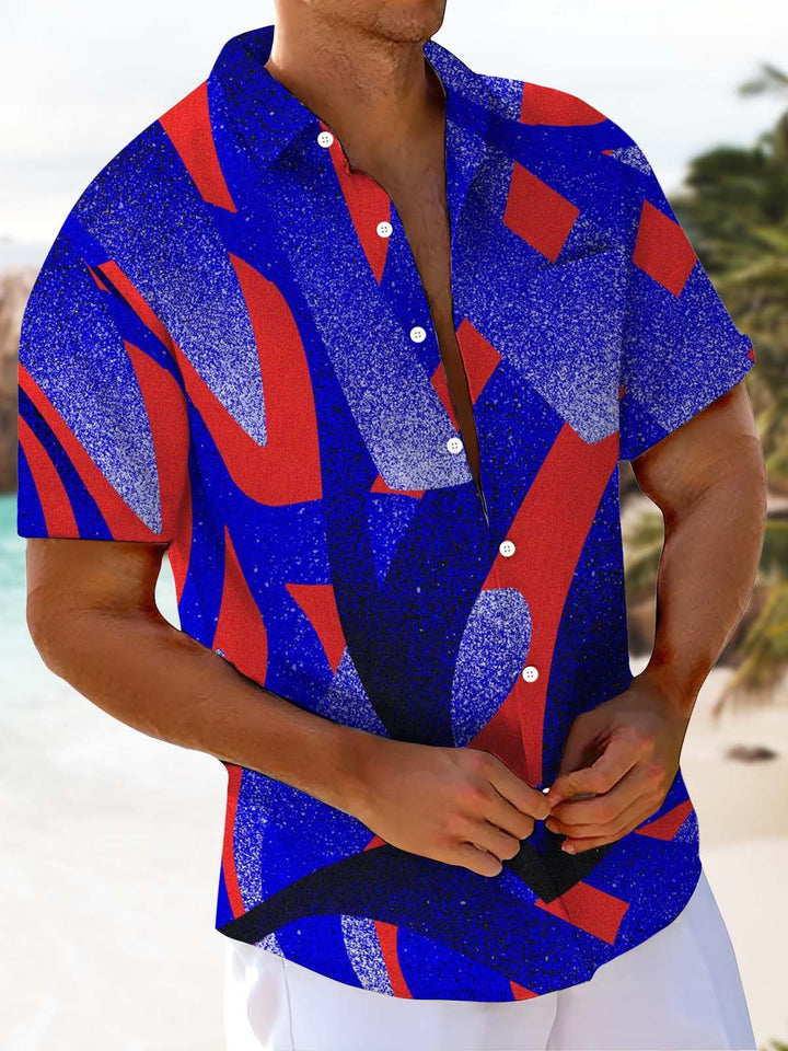 Alohadaddy® Vintage Geometric Abstract Art Print Chest Pocket Stretch Men&