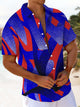 Alohadaddy® Vintage Geometric Abstract Art Print Chest Pocket Stretch Men's Short Sleeve Shirt Big & Tall