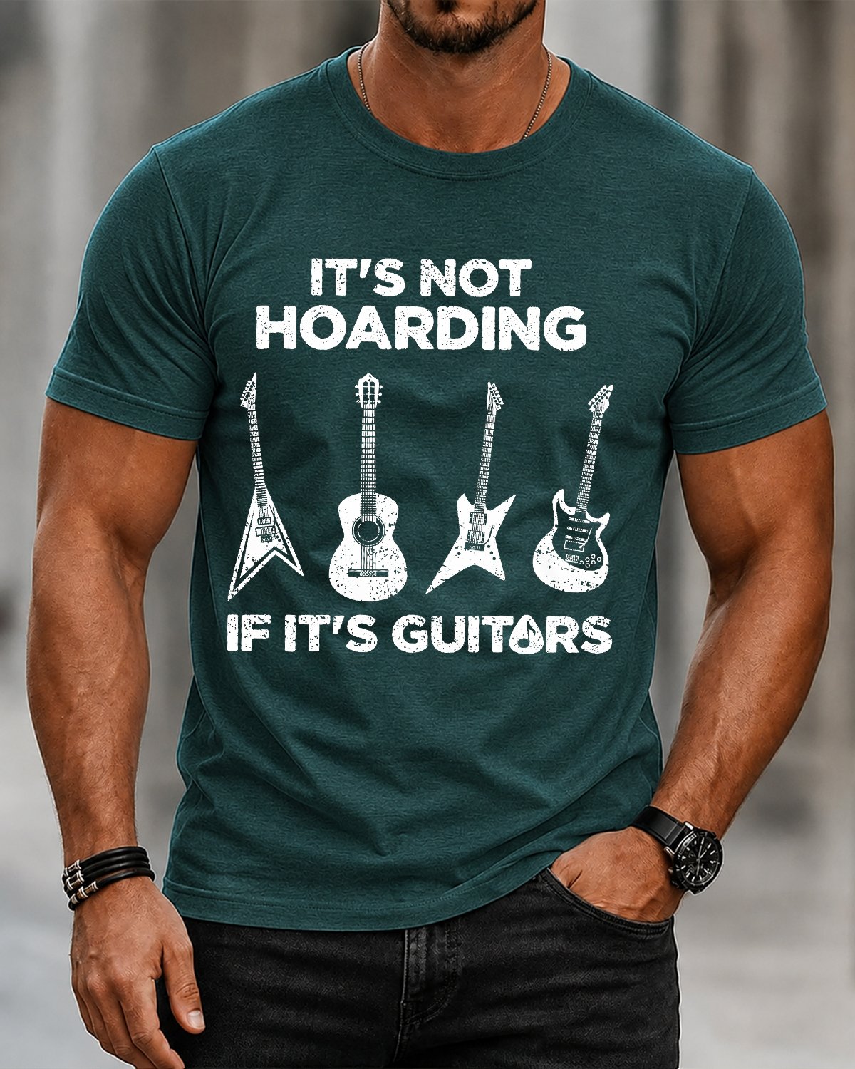 Alohadaddy® Casual Letter Guitar Music Print Short-Sleeve T-Shirt