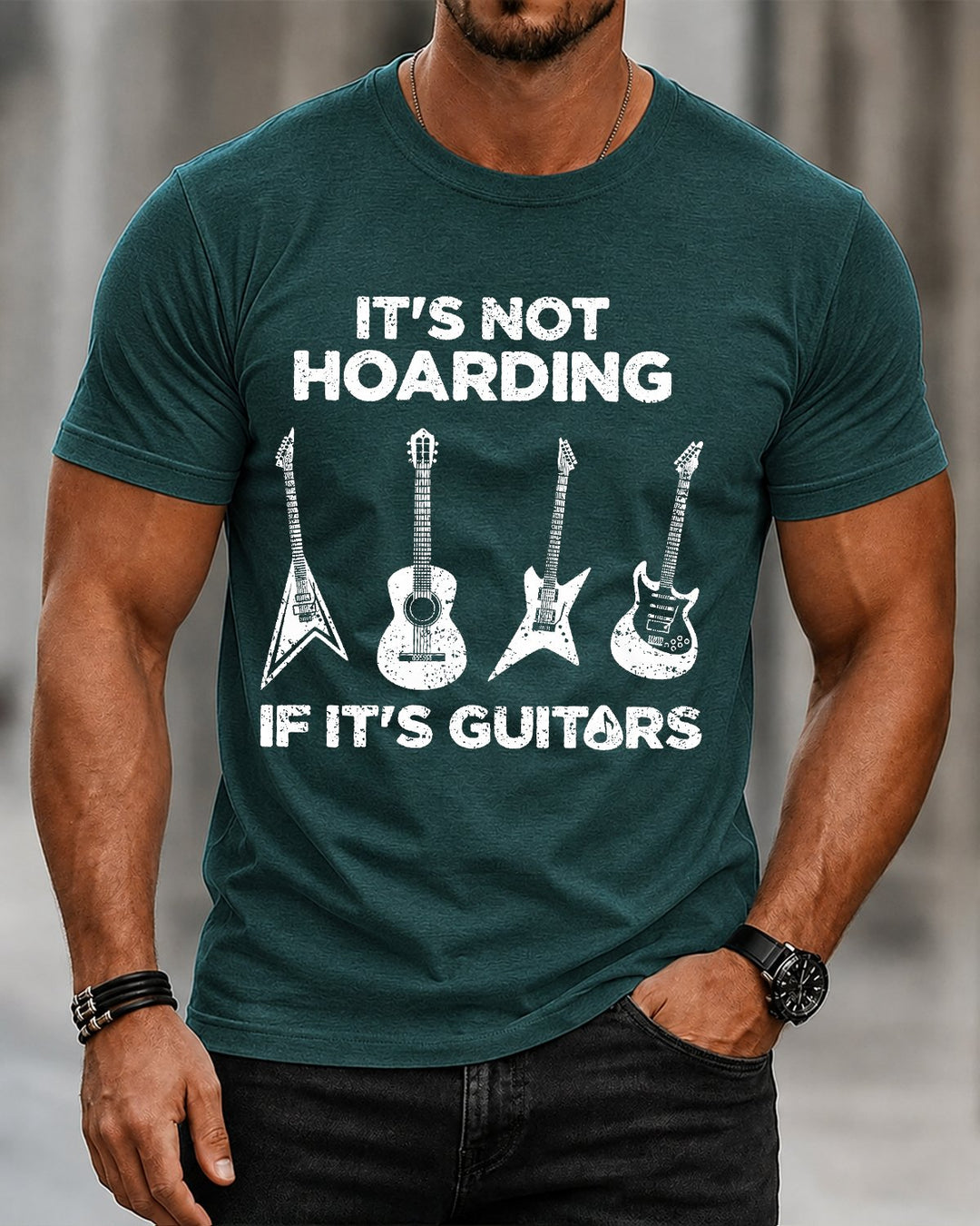 Alohadaddy® Casual Letter Guitar Music Print Short-Sleeve T-Shirt